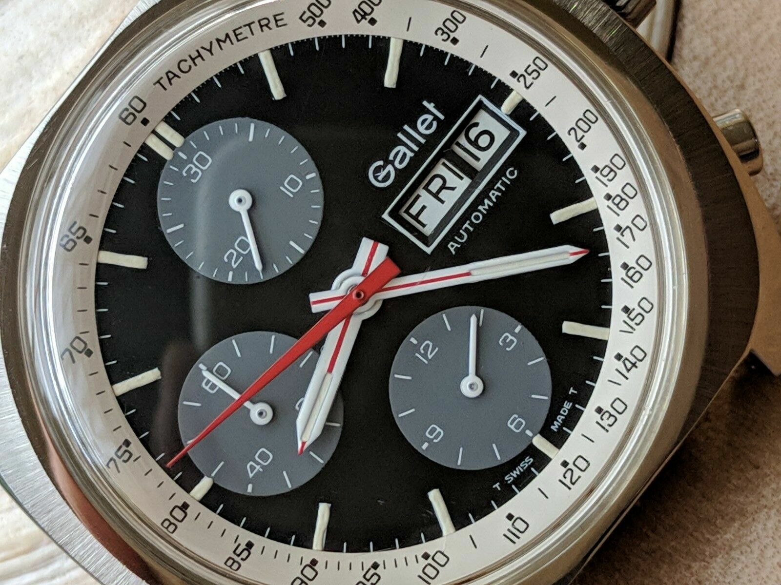 Vintage Gallet Day-Date MultiChron 12HR Chronograph w/All SS Case,Valjoux 7750