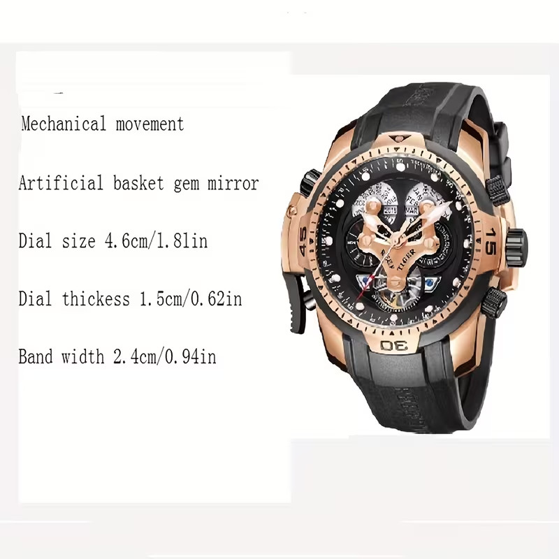 Reef Tiger Aurora Hexagon Automatic Watch RGA3503 Calendar Diving Rubber Band