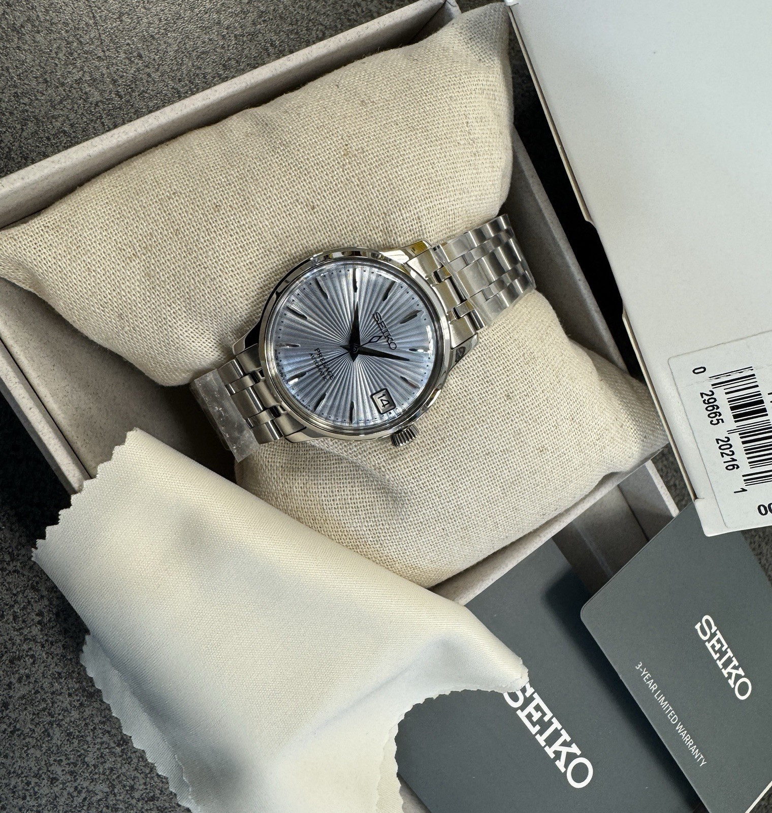 Seiko Presage Cocktail Time Automatic Blue Dial Steel Women’s Watch SRP841 34mm