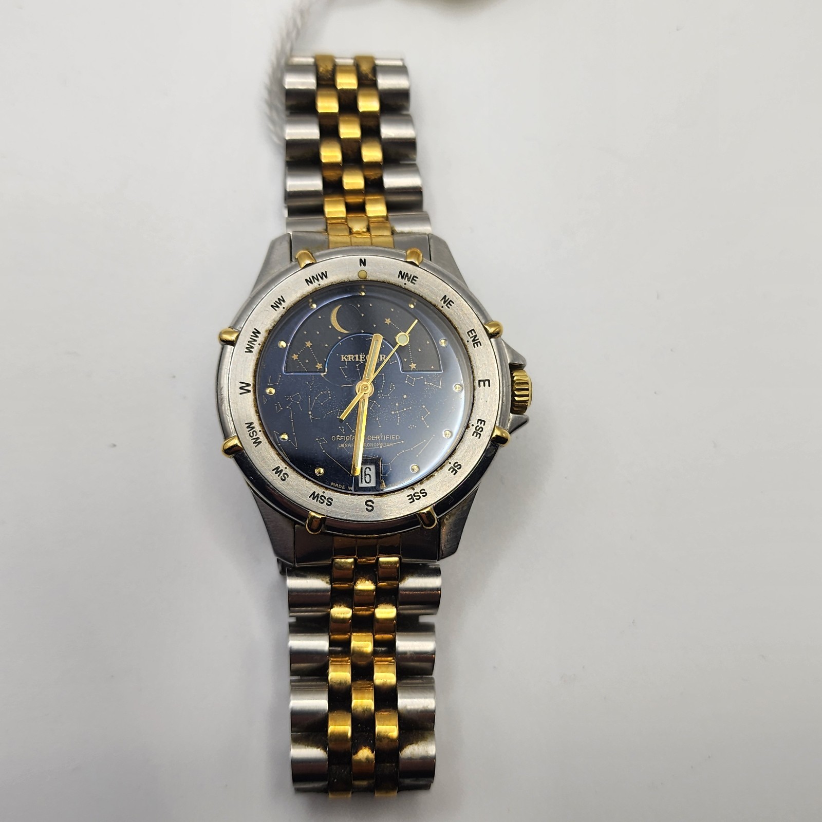 Awesome Boxed Vintage Krieger Lunar Chronometer Watch 35mm New Battery & Links