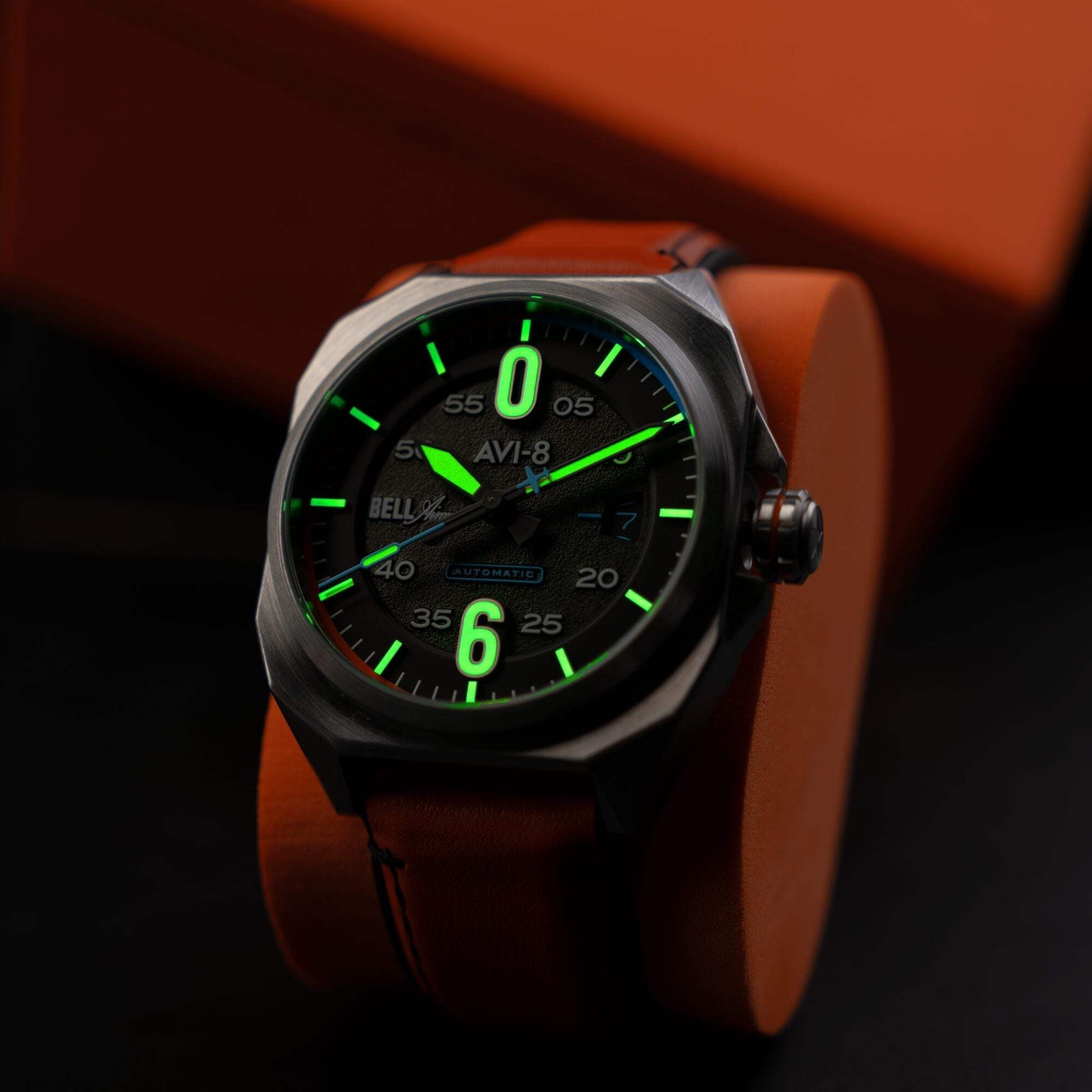 Bell X-1 Machbuster Automatic Black / Orange Hybrid leather and rubber strap | B