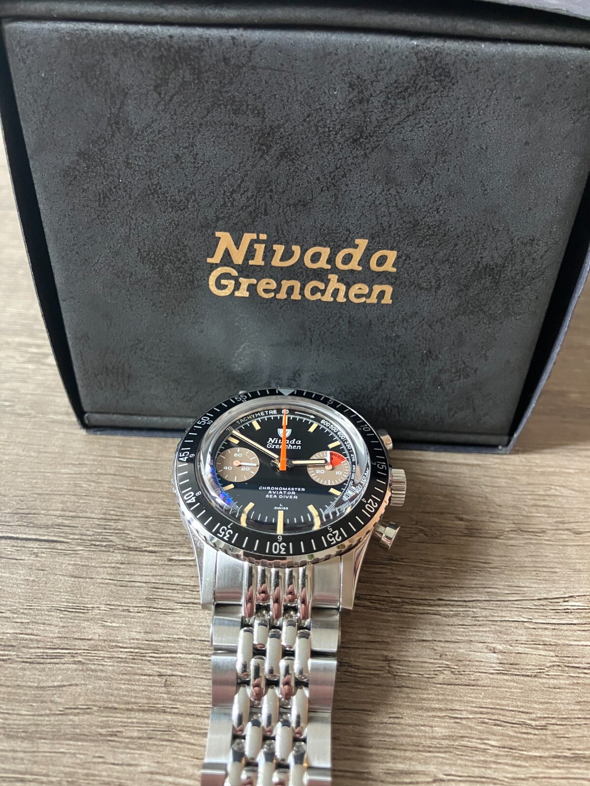 Nivada Grenchen White Orange Boy Manual Chronograph Beads of Rice 86012WM04LC
