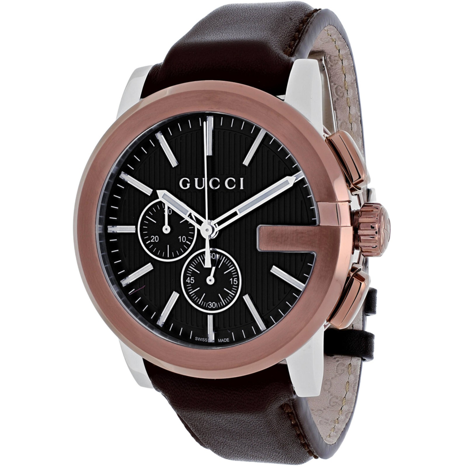 Gucci Men’s Watch G-Chrono Quartz Chronograph Black Dial Leather Strap YA101202