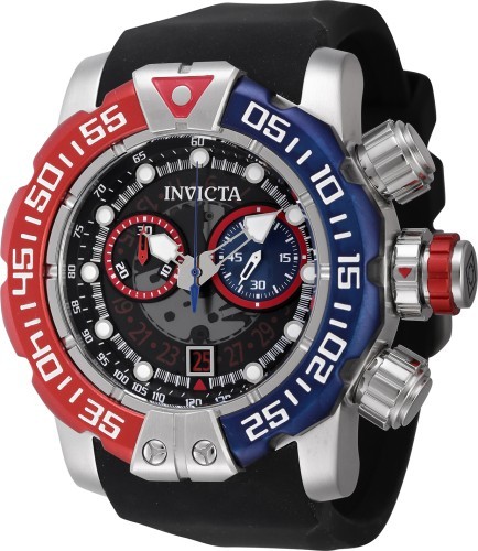 Invicta Mens 57mm SEA HUNTER Chronograph Quartz Red/Black/Blue Tone 100m Watch