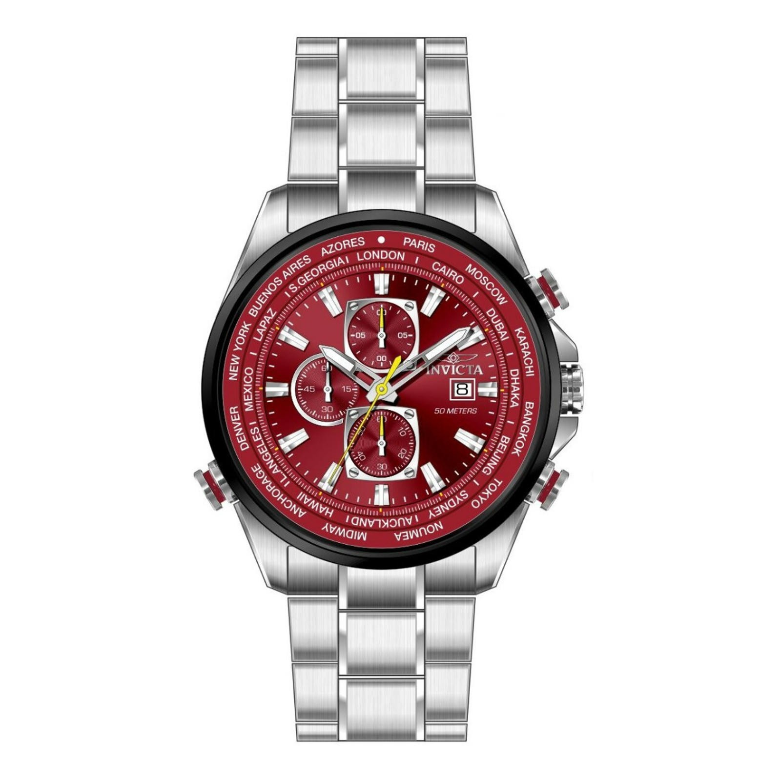 INVICTA Aviator 50mm Stainless Steel Gunmetal + Steel Dark Red dial VD57 Quartz