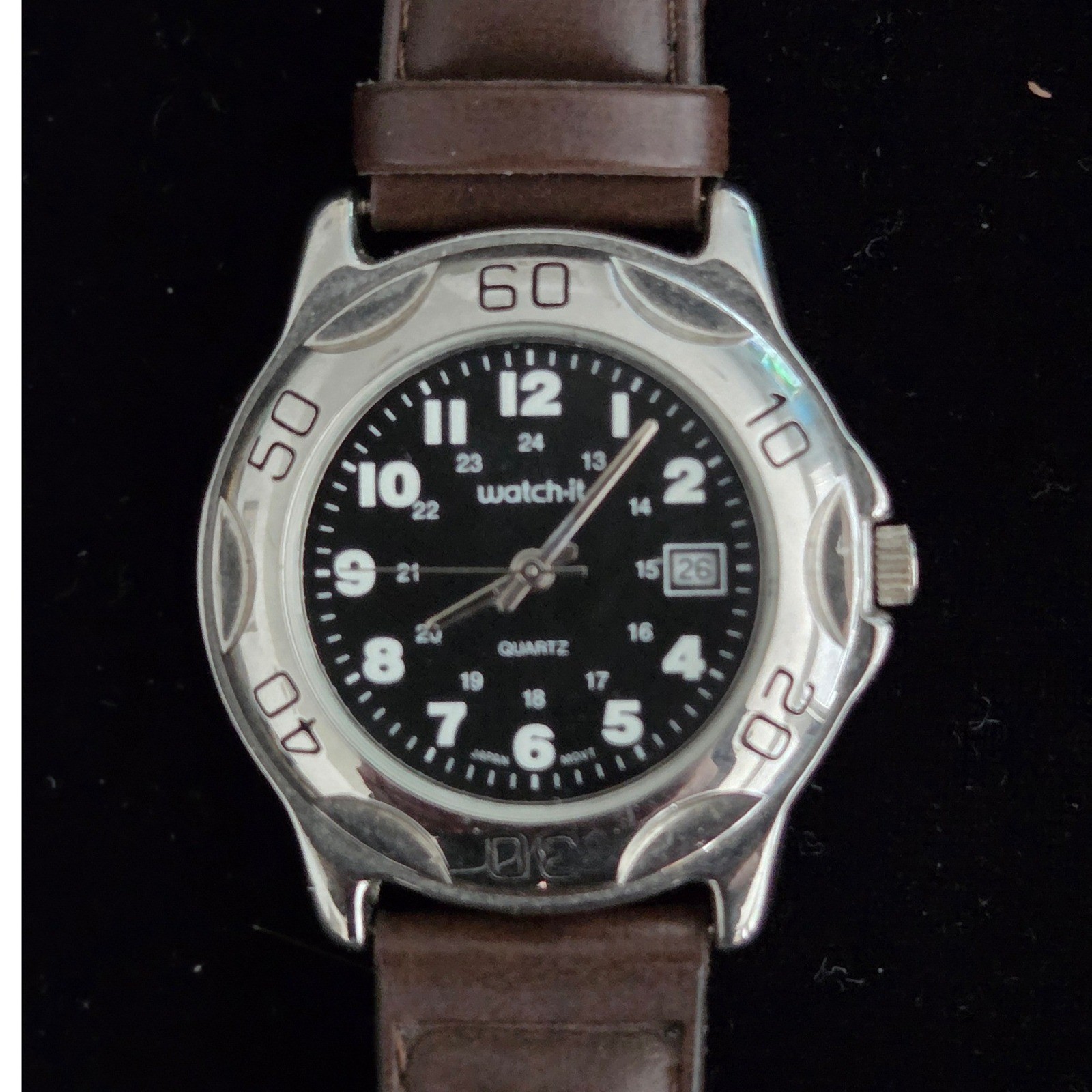 Watch-it Advance Mens Black Dial Brown Strap Quartz Watch EZG78609W SR626SW