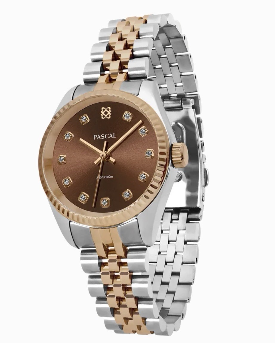 PASCAL Timeless Classic Diamond Watch for Men Women Lab Grown Quartz 36mm Brown
