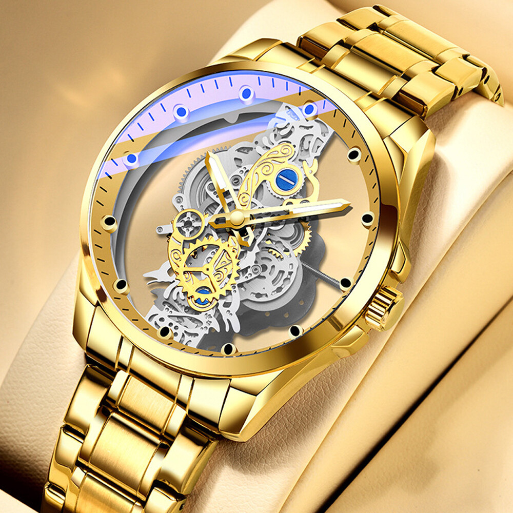 Luxury Men’s Automatic Quartz Stainless Steel Business Watch Hollow Skeleton USA