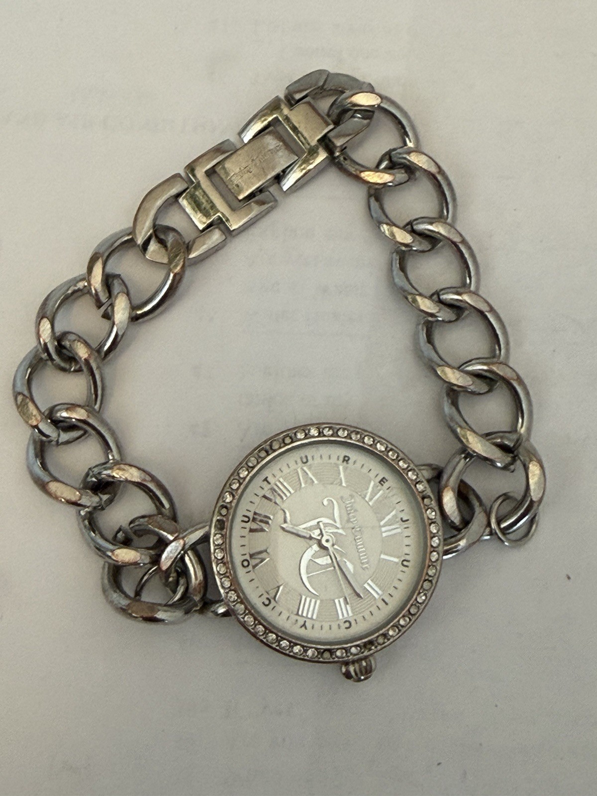 Juicy Couture 30mm Silver Tone Gem Quartz Watch Running B16