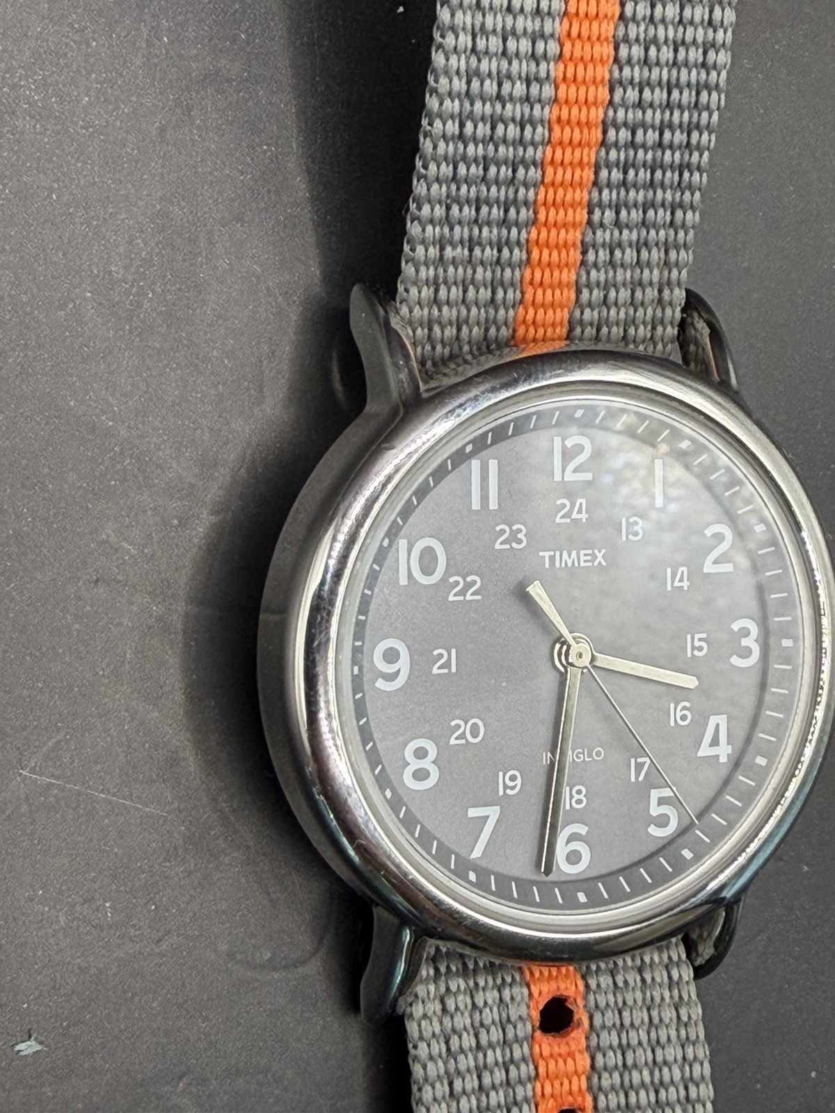 Timex Weekender Men T2N649 Indiglo Gray Nylon Quartz Analog 38mm Watch 7 1/2″