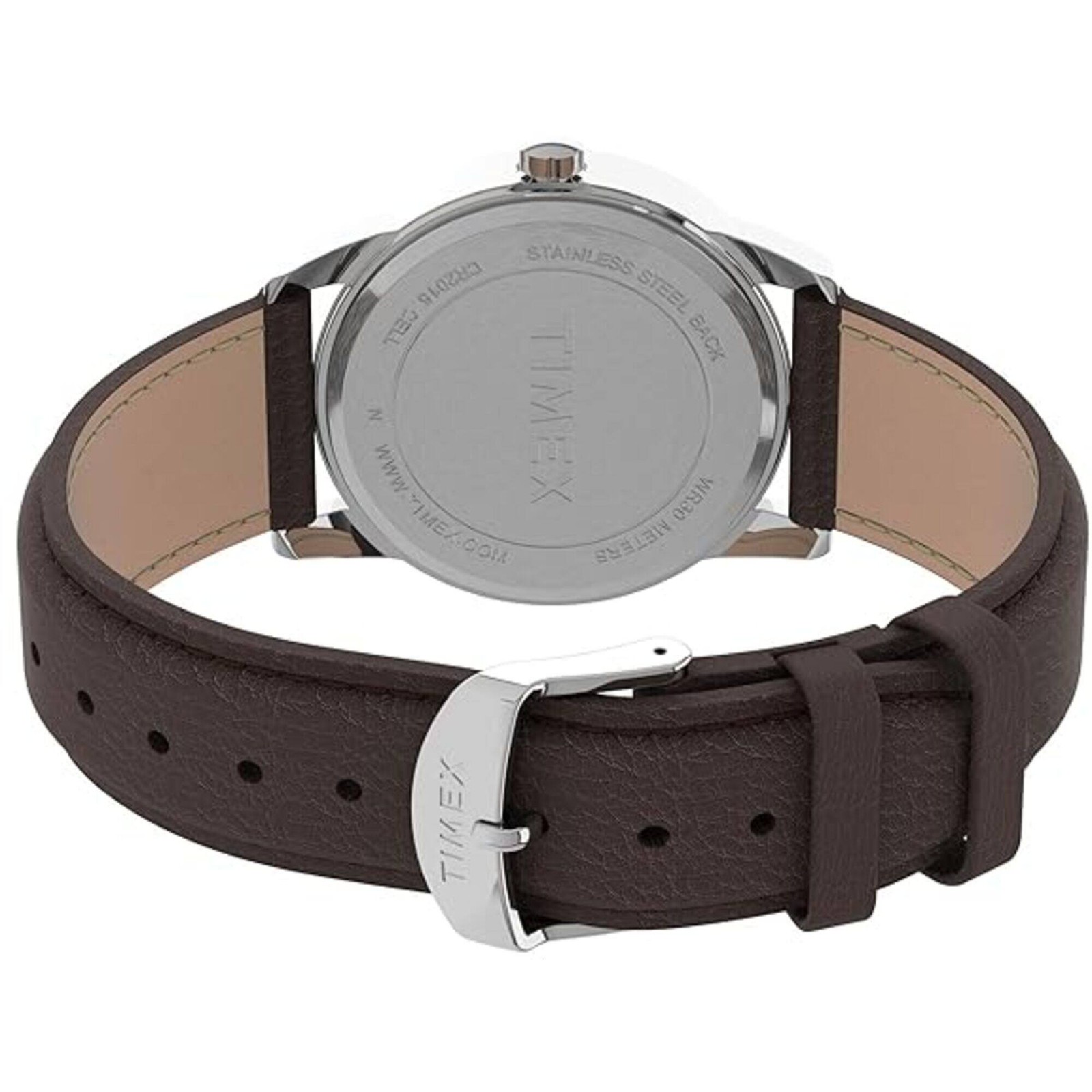 Timex Men’s Watch Easy Reader Silver Tone Case Brown Leather Strap TW2U716009J