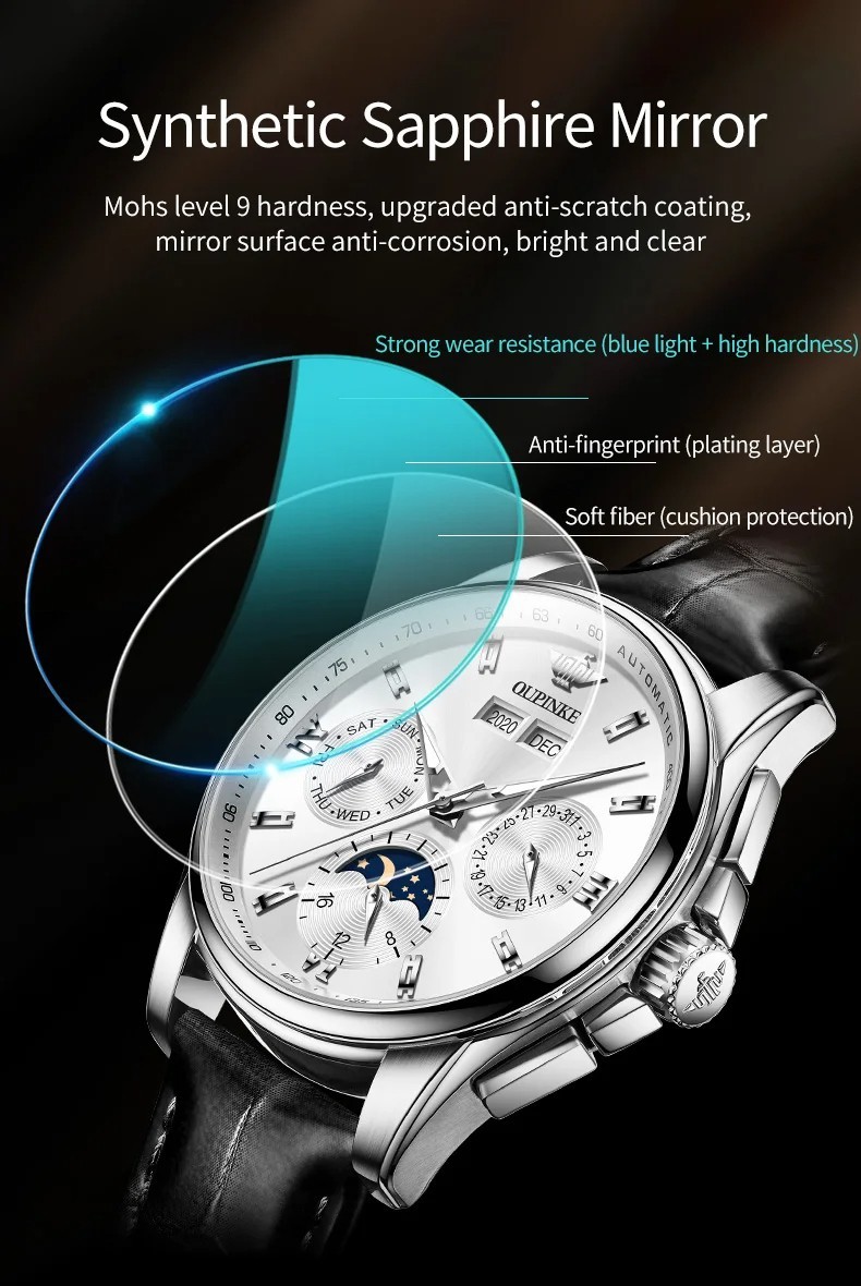 Automatic Mechanical Watch Waterproof Moon Phase Luxury Dial Men Men’s Strap