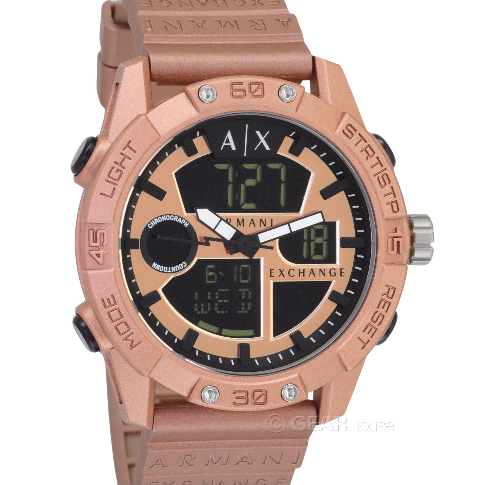 Armani Exchange D-Bolt Mens Analog Digital Watch, Black Dial, Matte Copper Band