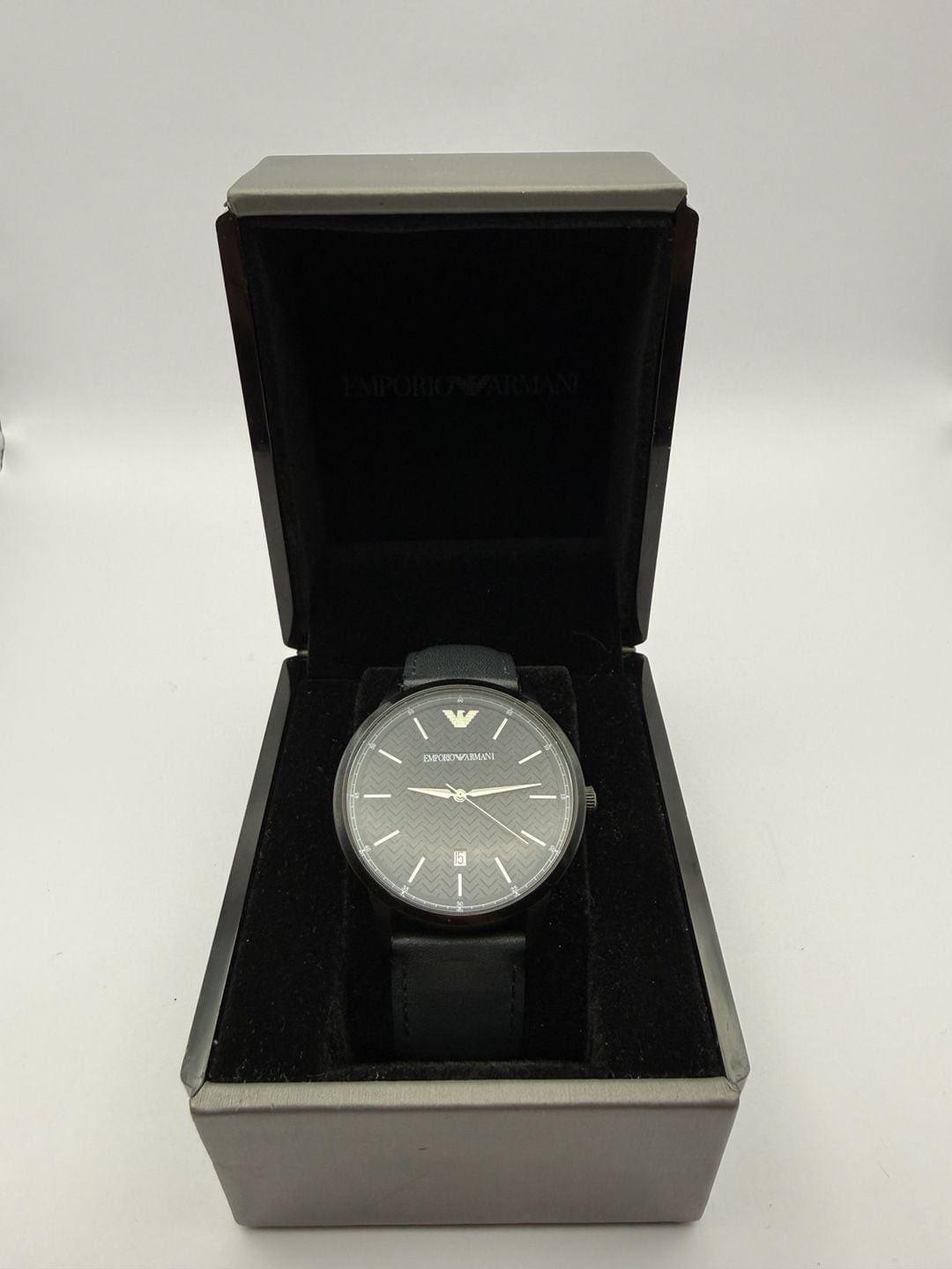 Emporio Armani Renato Men’s Black Dial Black Leather Strap Watch AR2479