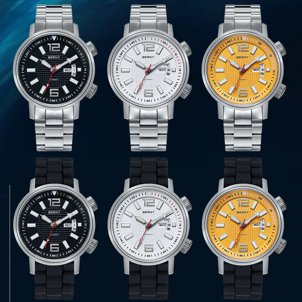 BERNY 20ATM Diver Automatic Mechanical Watch for Men Super Luminous Waterproof