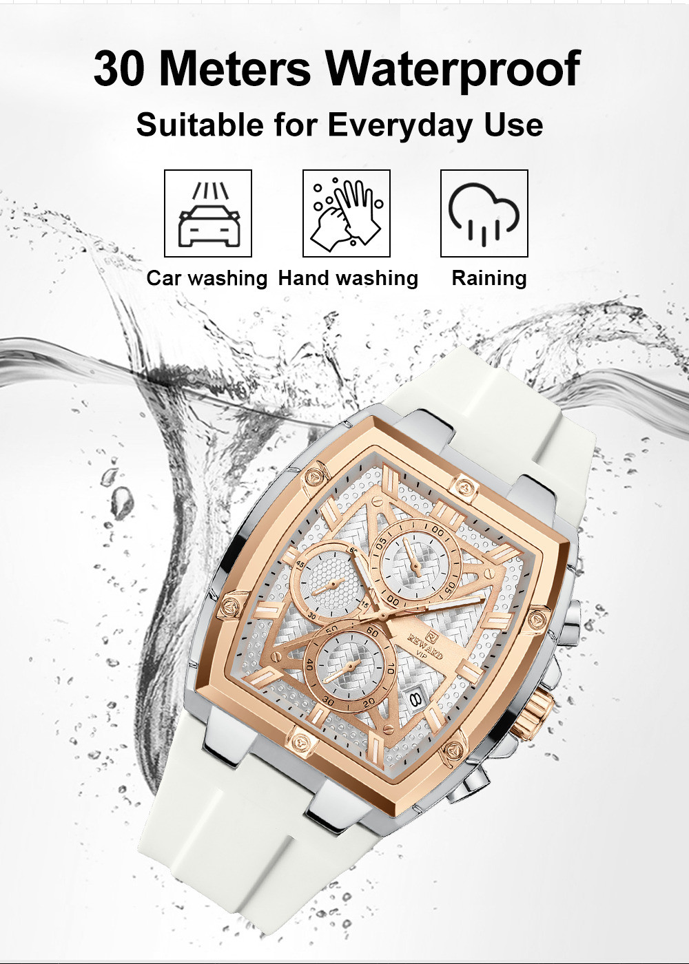 REWARD Men’s Tonneau Multifunction Chronograph Luminous Calendar Quartz Watch