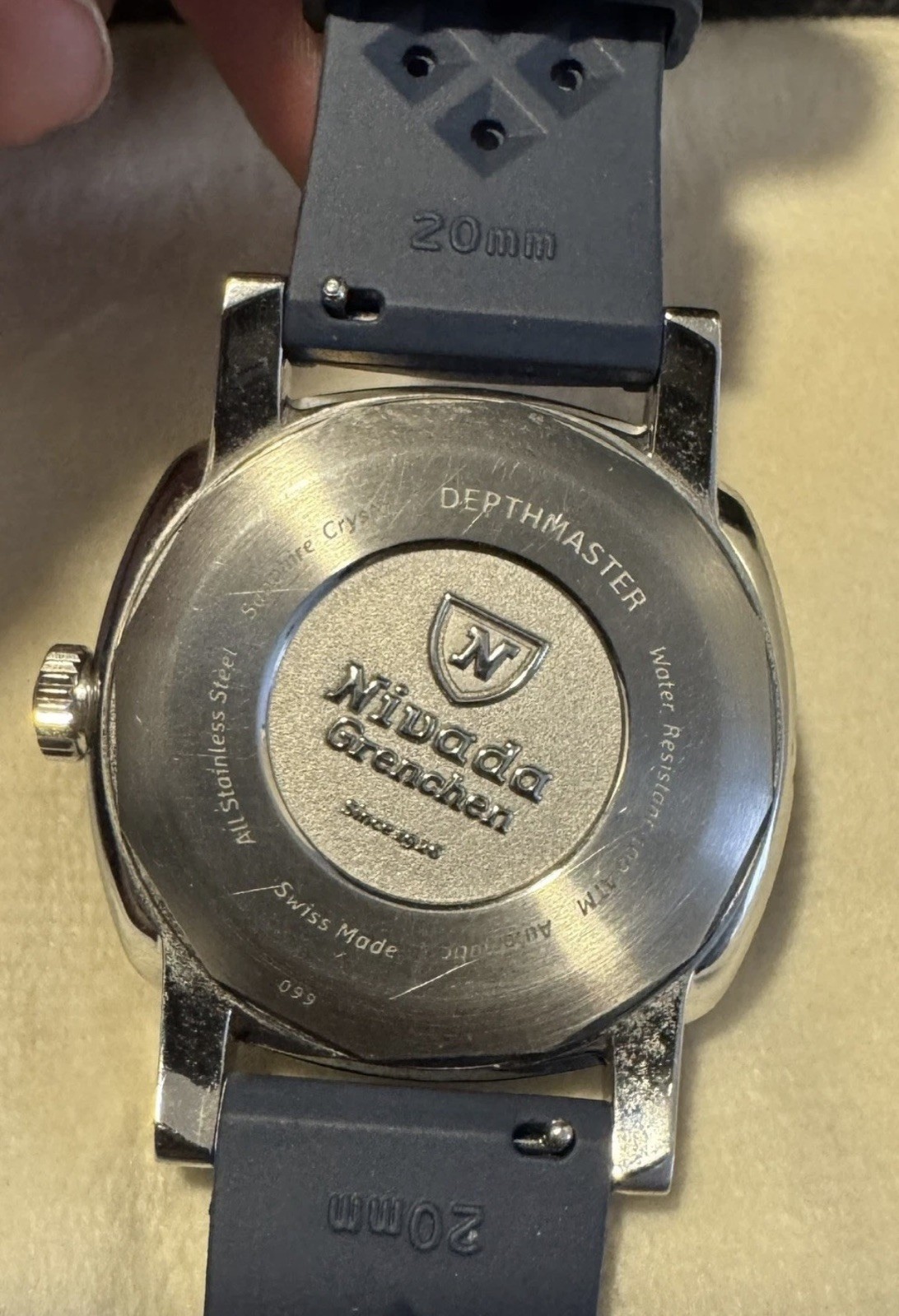 NIVADA GRENCHEN DEPTHMASTER SWISS AUTOMATIC DIVE WATCH ORANGE DIAL FULL SET
