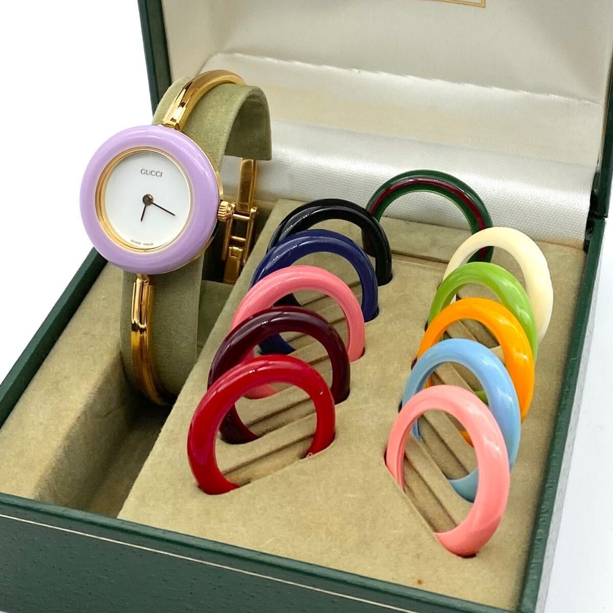 Gucci Change Bezel 11/12 Colors White / Silver Dial Watch Box New battery