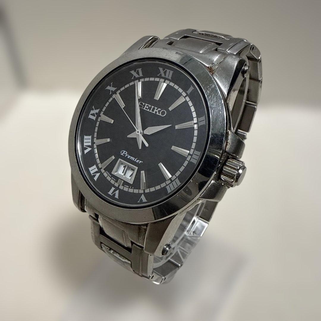SEIKO PREMIER 6N76-00D0 Big Date Men’s Watch Silver Black Used Japan