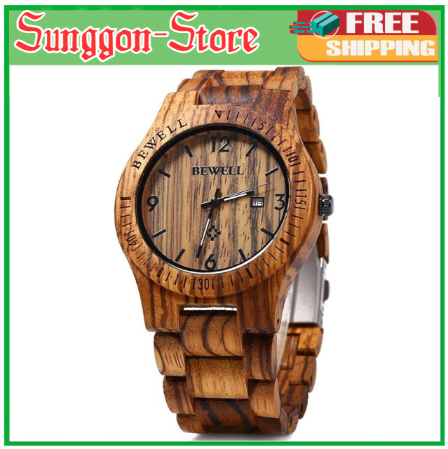 Men Wooden Watch Handmade Date Display Mens Watches Quartz Analog Wristwatches