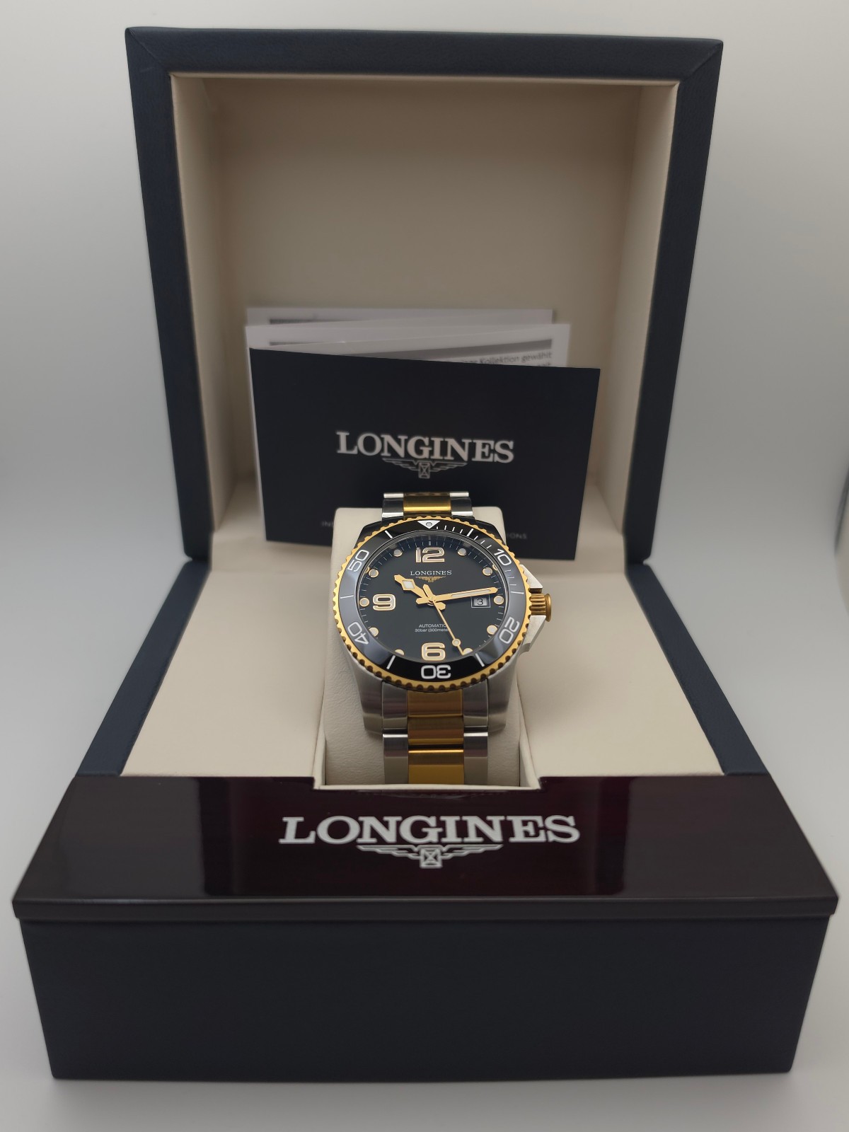 Longines HydroConquest 41mm Two‑Tone L3.781.3.56.7 Black Dial Ceramic Bezel Box