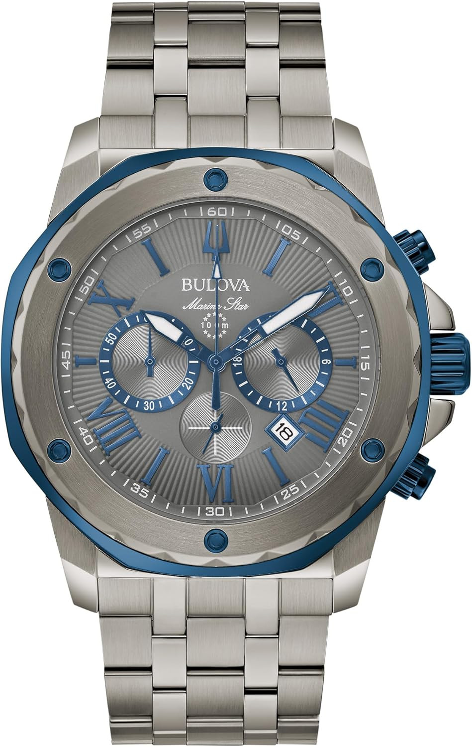 Men’s Marine Star Chronograph Watch – Gray Stainless Steel & Blue Accents