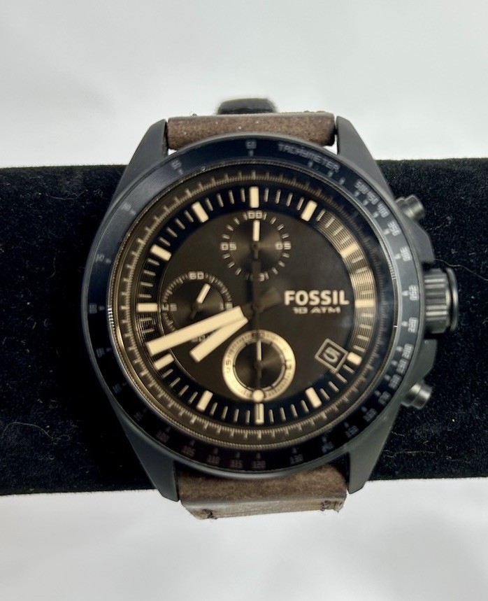 CH2804 Fossil Decker Leather Men’s Watch ~New Battery- Engraving On Back