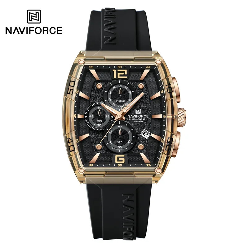 NAVIFORCE Men’s Quartz Watch 50M Waterproof Luminous Date Silicone Strap 45mm