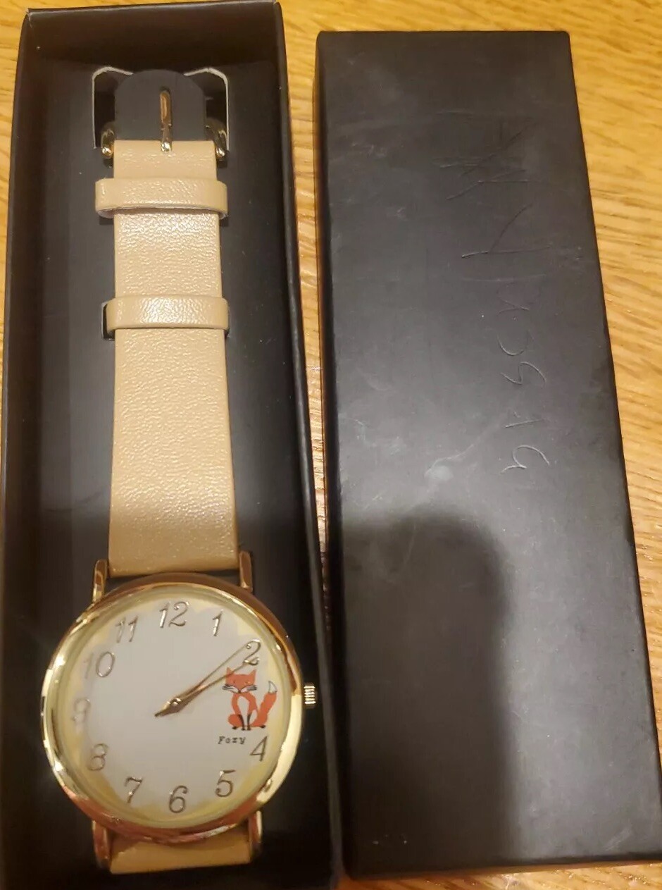 Avon Watch Foxy Beige Band White Face Gold Hands