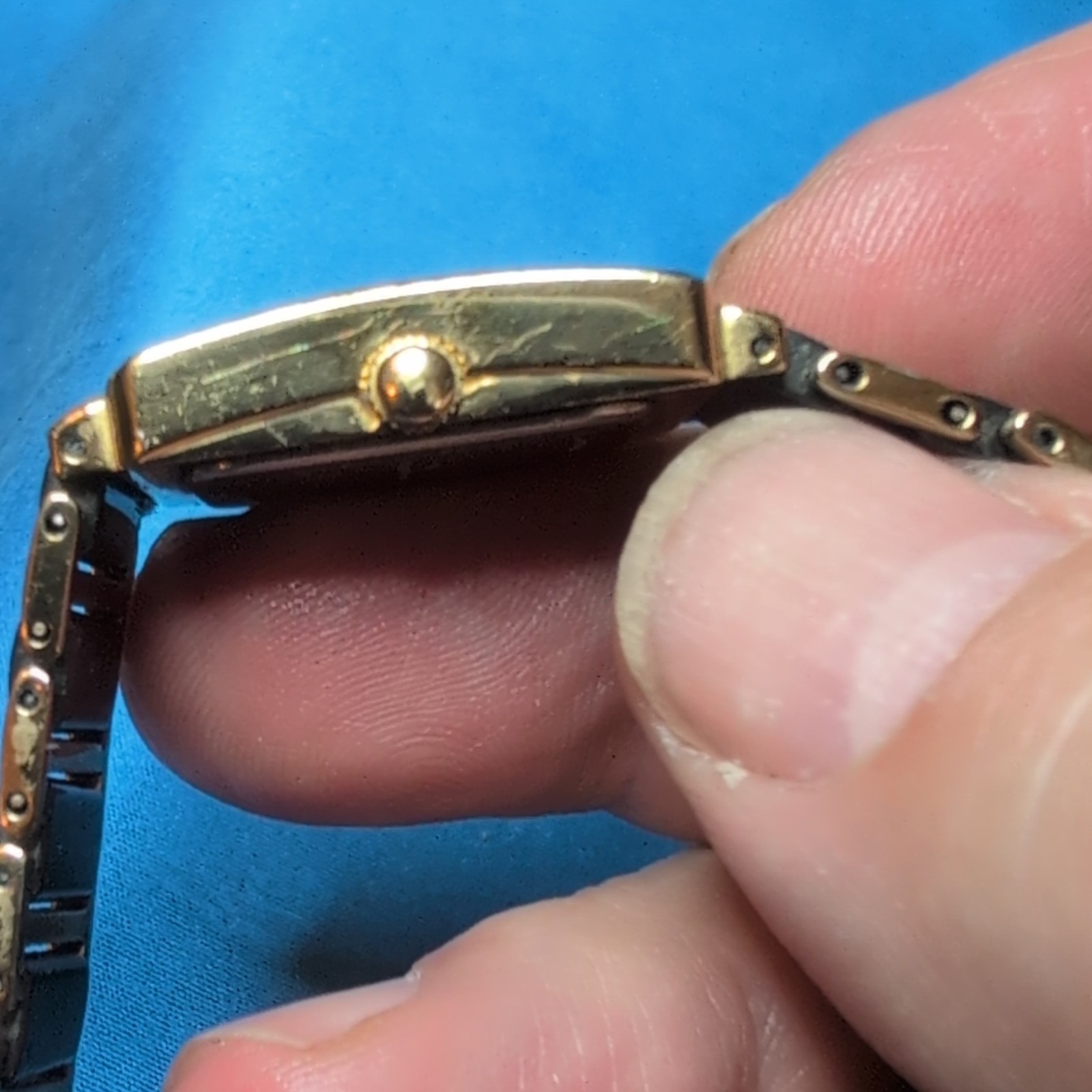Tavan Swiss Made Sapphire Rectangle Wristwatch Black Dial Gold Bracelet Band