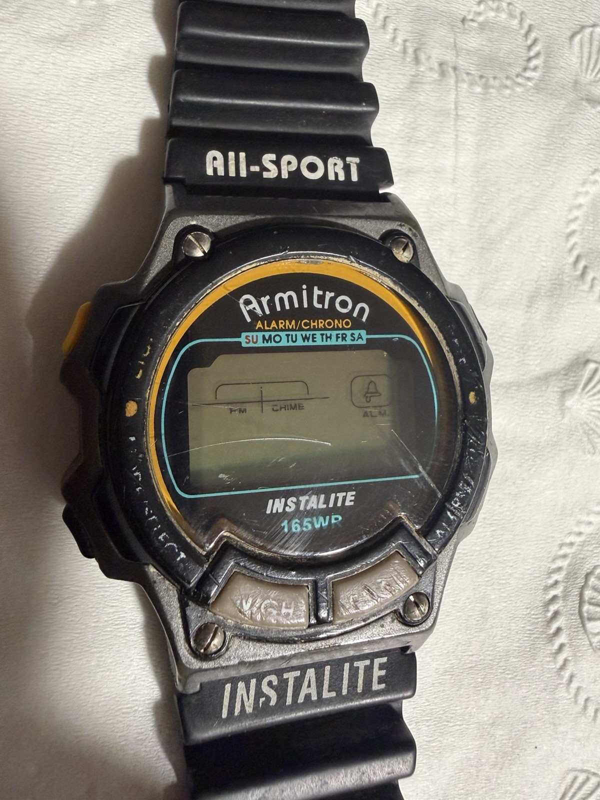 Armitron All-Sport Instalite Quartz Digital 165WR Alarm Chrono Black Rubber