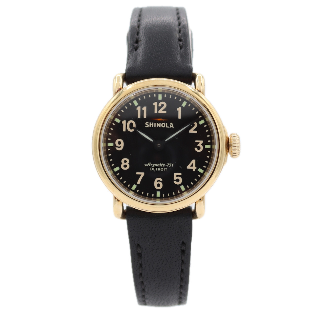 28mm Shinola Runwell Black Ladies Quartz Wristwatch Argonite-751