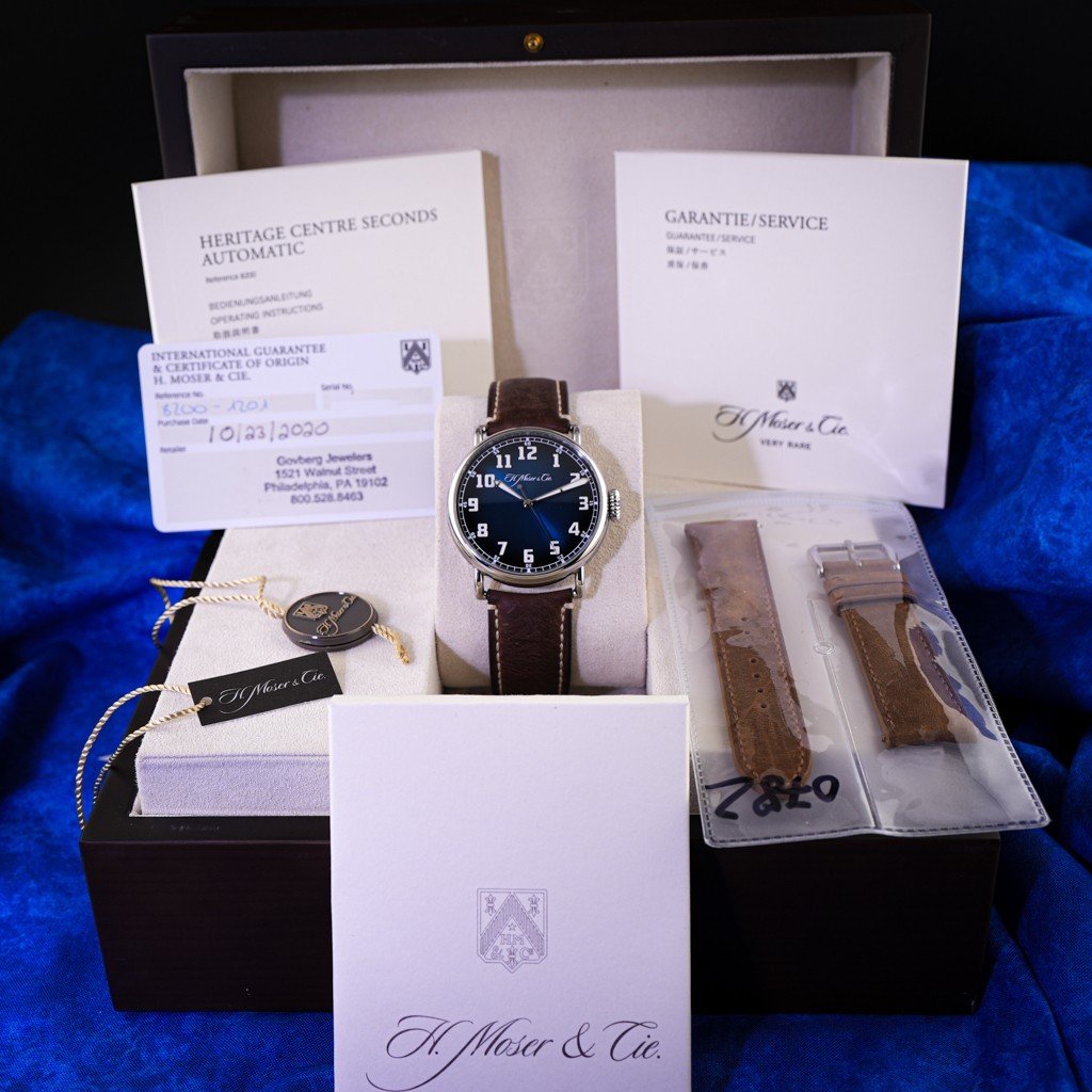 H. Moser & Cie. Heritage Centre Seconds Funky Blue FULL SET 42mm REF 8200-1201
