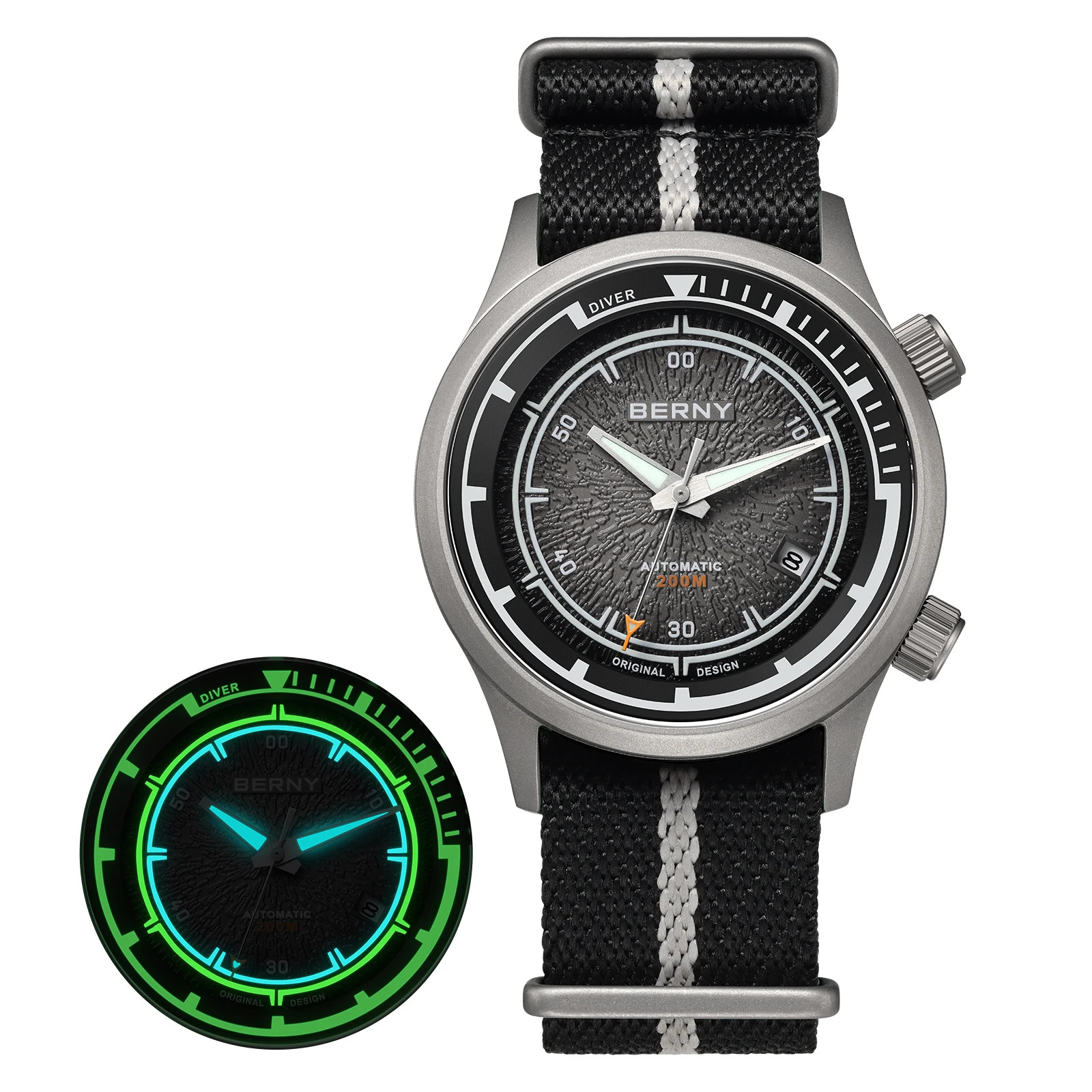 BERNY Men’s Diver Watch Titanium Automatic Mechanical Sapphire 200M Waterproof