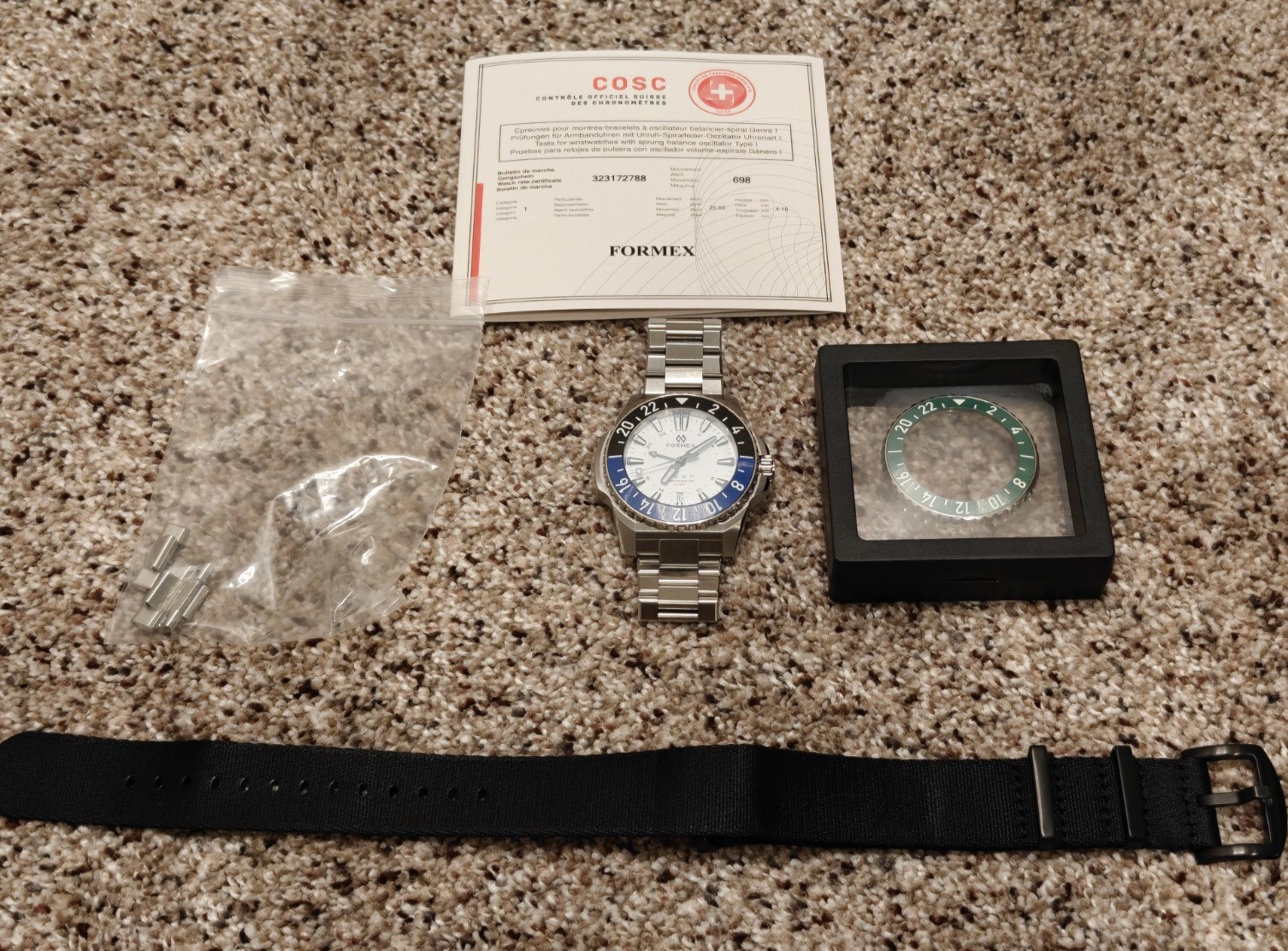 Formex Reef GMT 42mm White Dial Black/Blue And Green Bezel With Black Nato Strap
