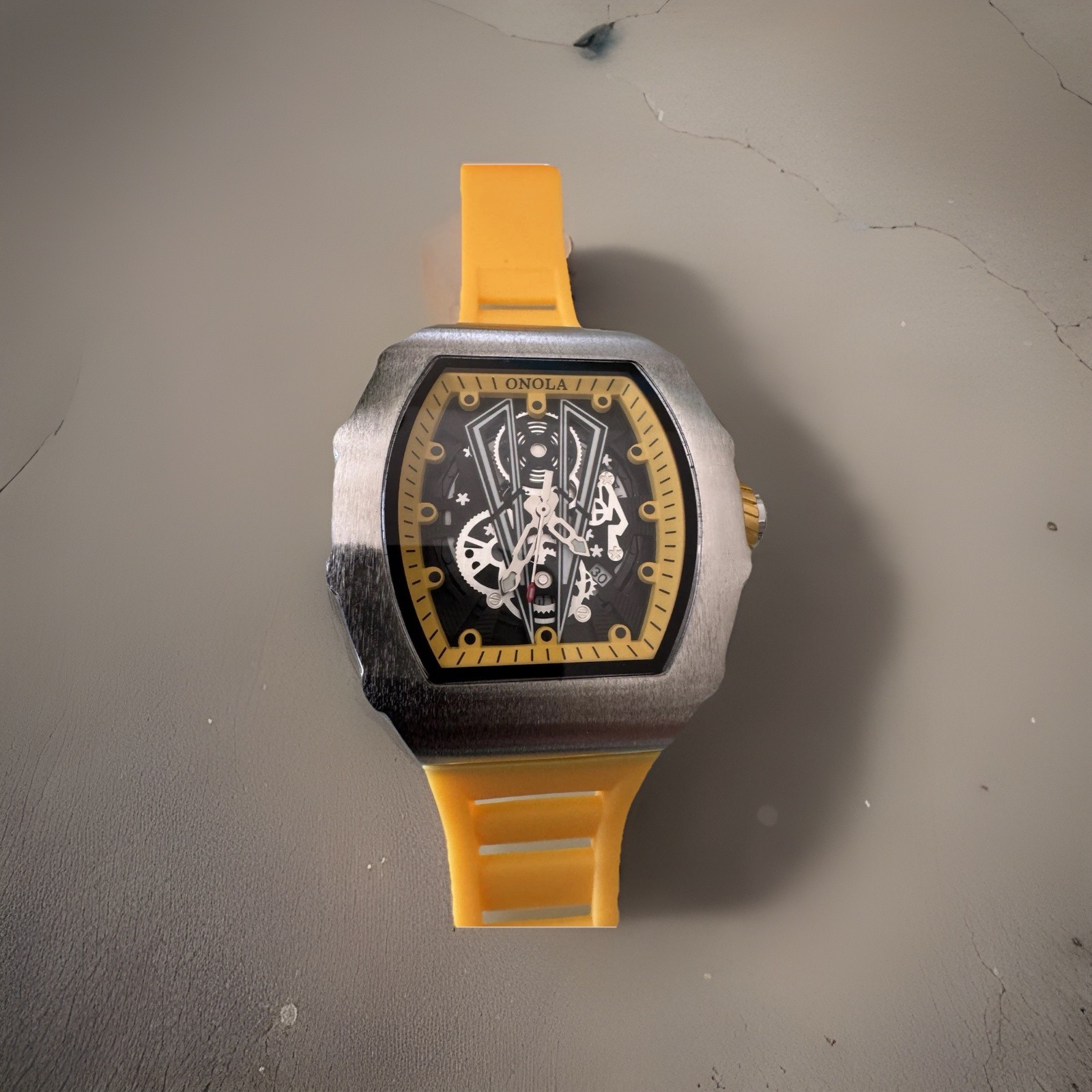 ONOLA Men Automatic Watch Mechanical Diamond Luminous Waterproof Skeleton