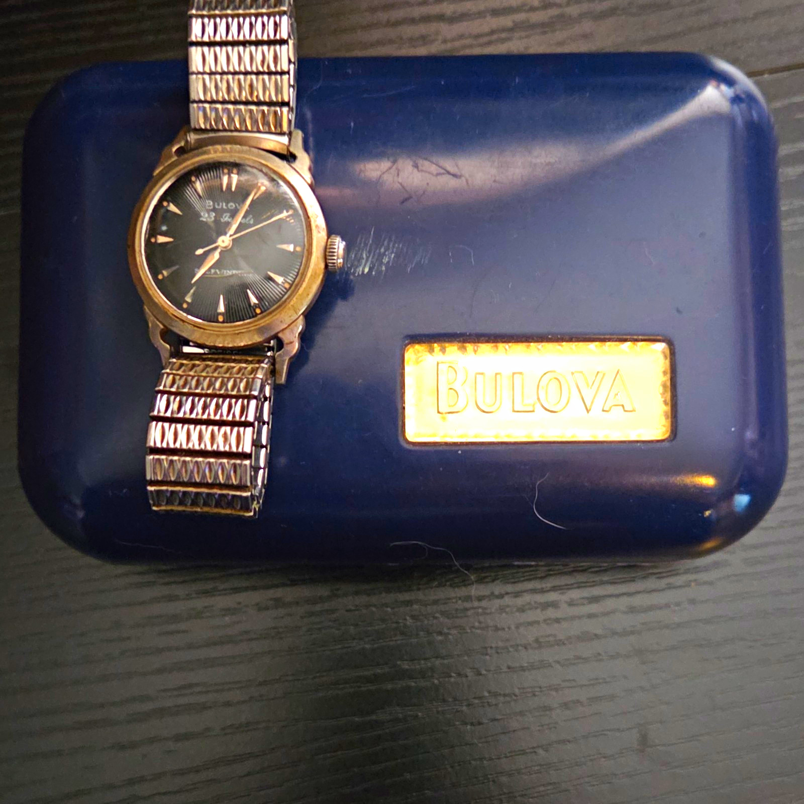Bulova 23 Jewels Automatic Self-Winding Black Dial Silver Bracelet w/ Box