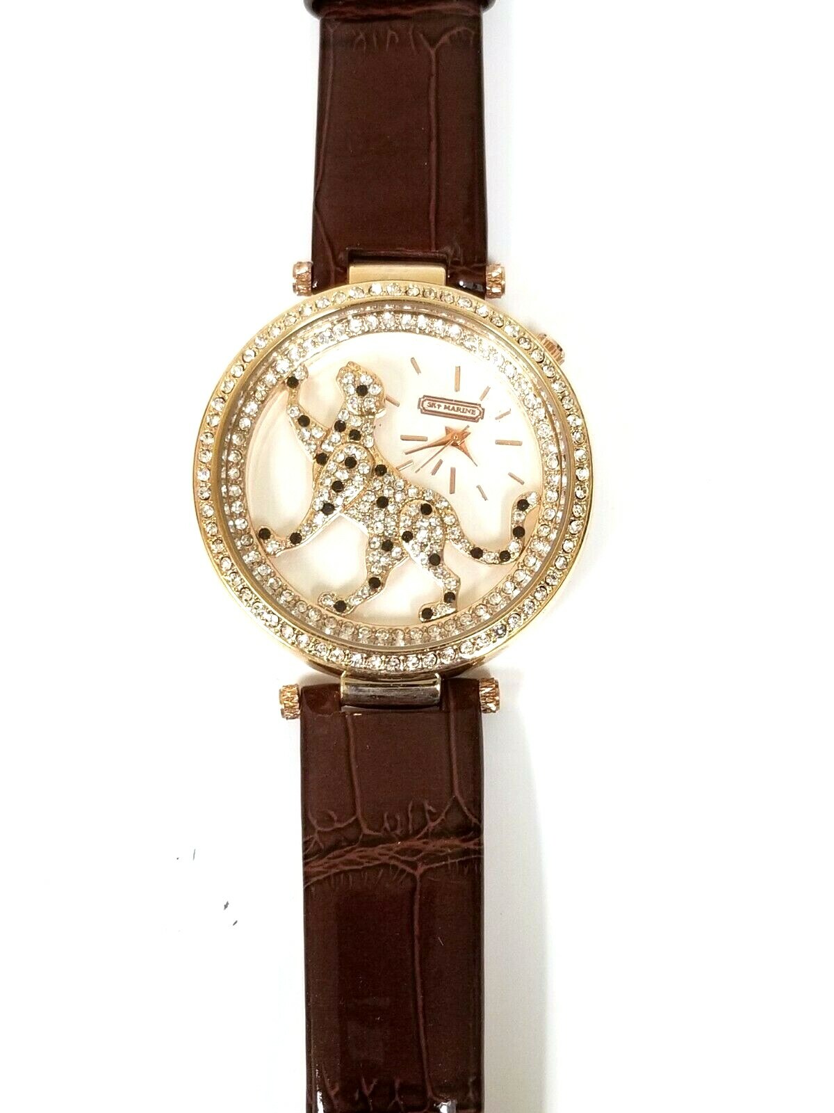 NEW SKY MARINE ROSE GOLD,CRYSTAL GLITZ CHEETAH,PATENT LEATHERETTE BAND WATCH