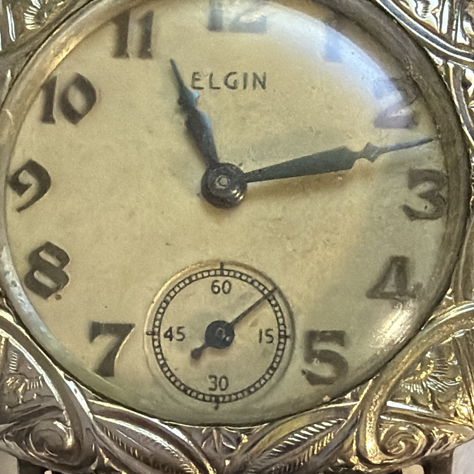 Elgin Vintage Art Deco Mechanical Small Seconds White Arabic Dial Black Nylon