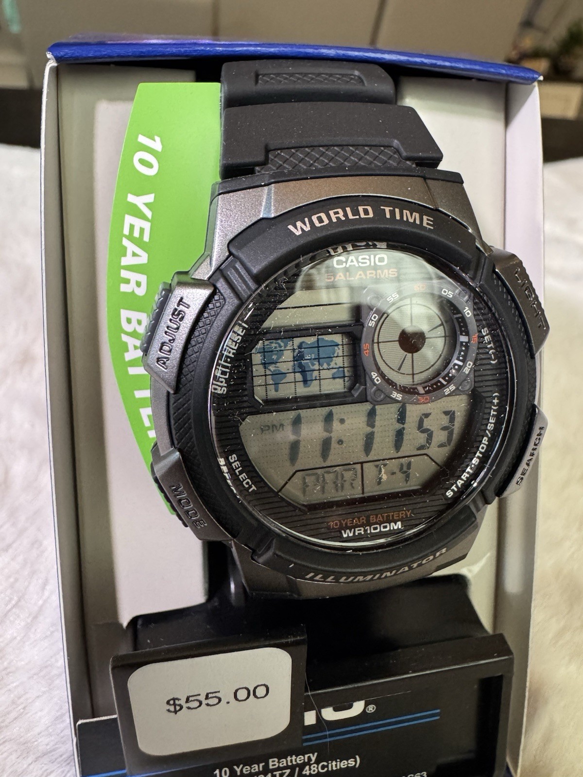 Casio AE1000W-1B World Time Quartz Digital 100m Resin Strap Black/Gray
