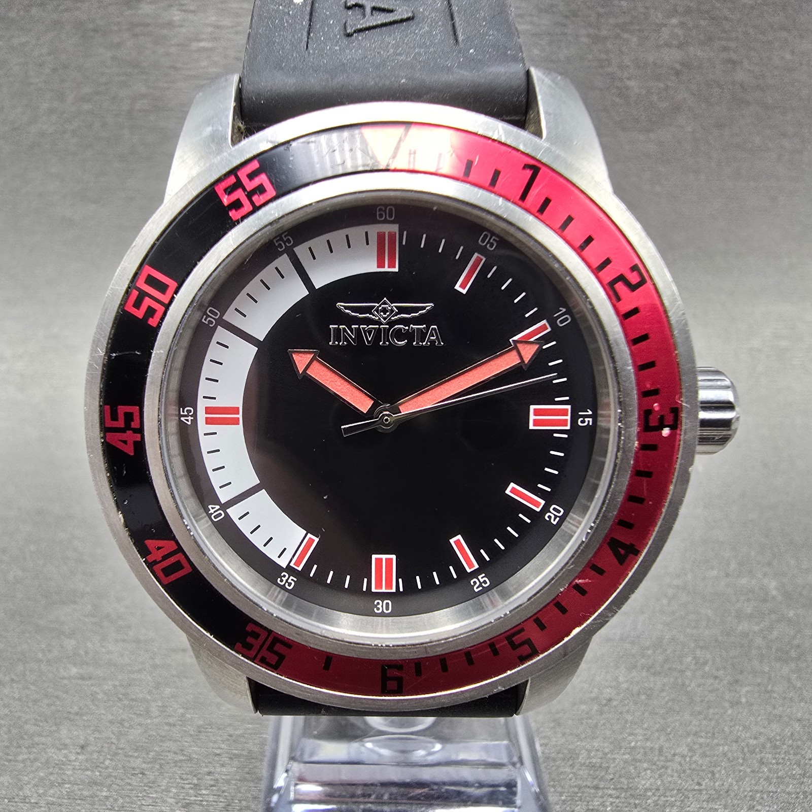 Invicta Specialty Watch Men 45mm Black Dial Silver Tone Red 12845 New Battery