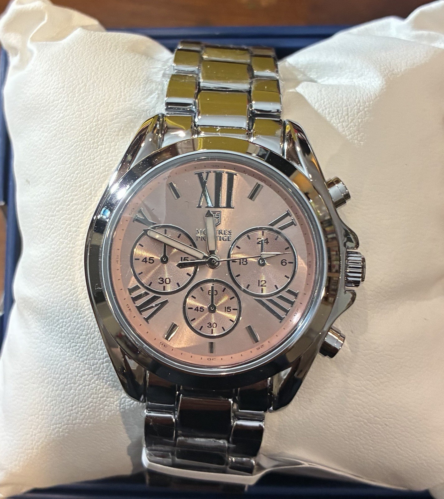 Montres Prestige Women’s Quartz Chronograph Watch 35mm Pink Dial Bracelet 30m