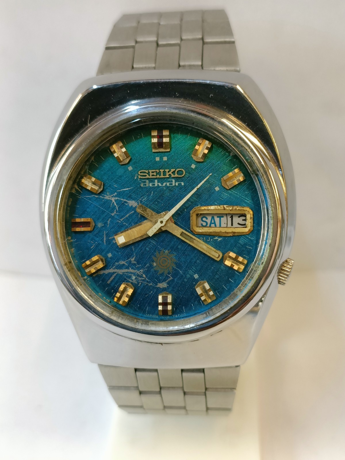 VINTAGE SEIKO ADVDN AUTOMATIC PATINA BLUE DIAL 7019-7320 JAPAN MEN’S WORKING
