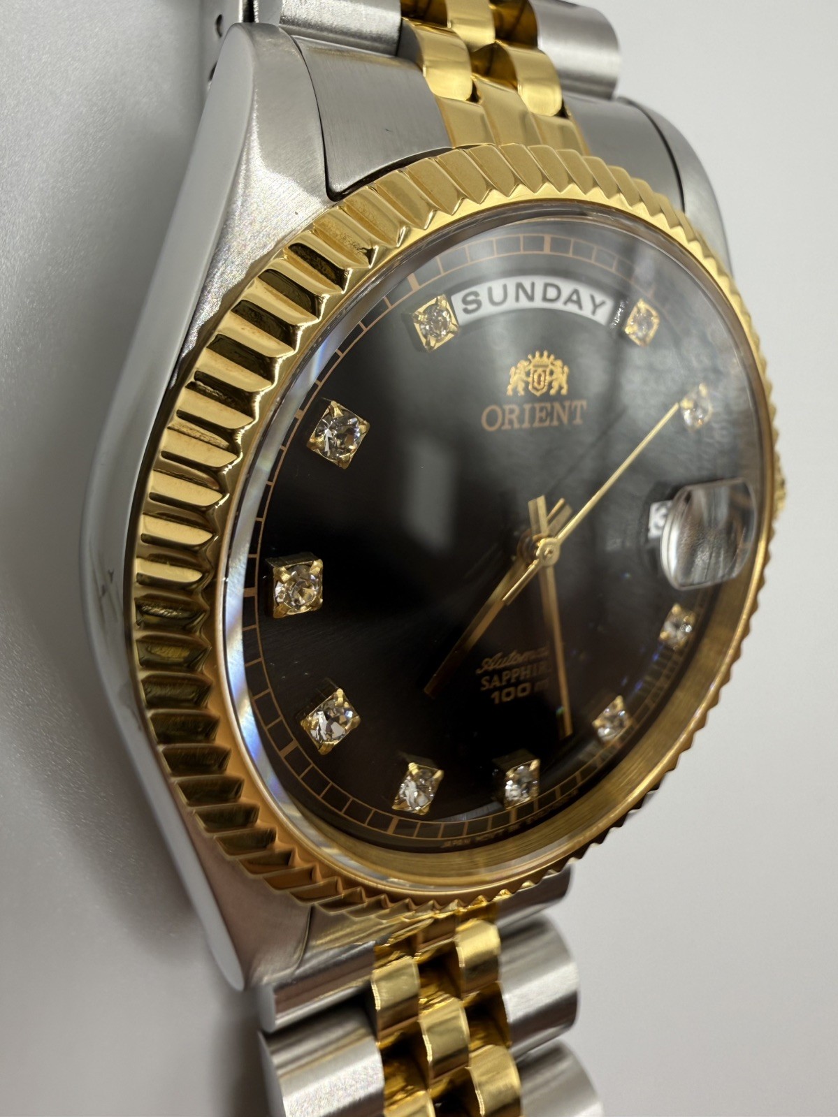 Rare Orient President Day Date Automatic, Two Tone, Black dial, Diamond Indices