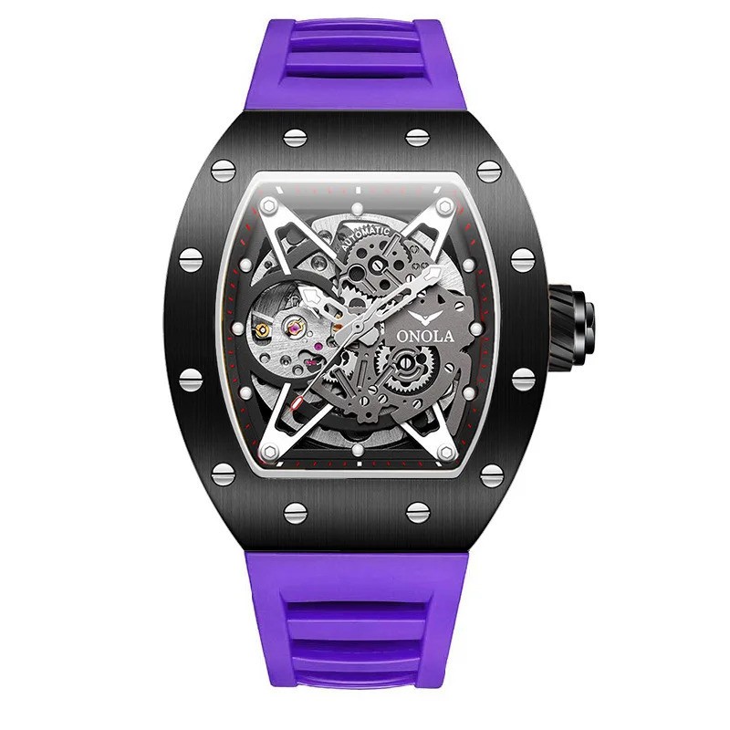 ONOLA Men Full Automatic Self-Wind Watch Mechanical Hollow Skeleton Waterproof