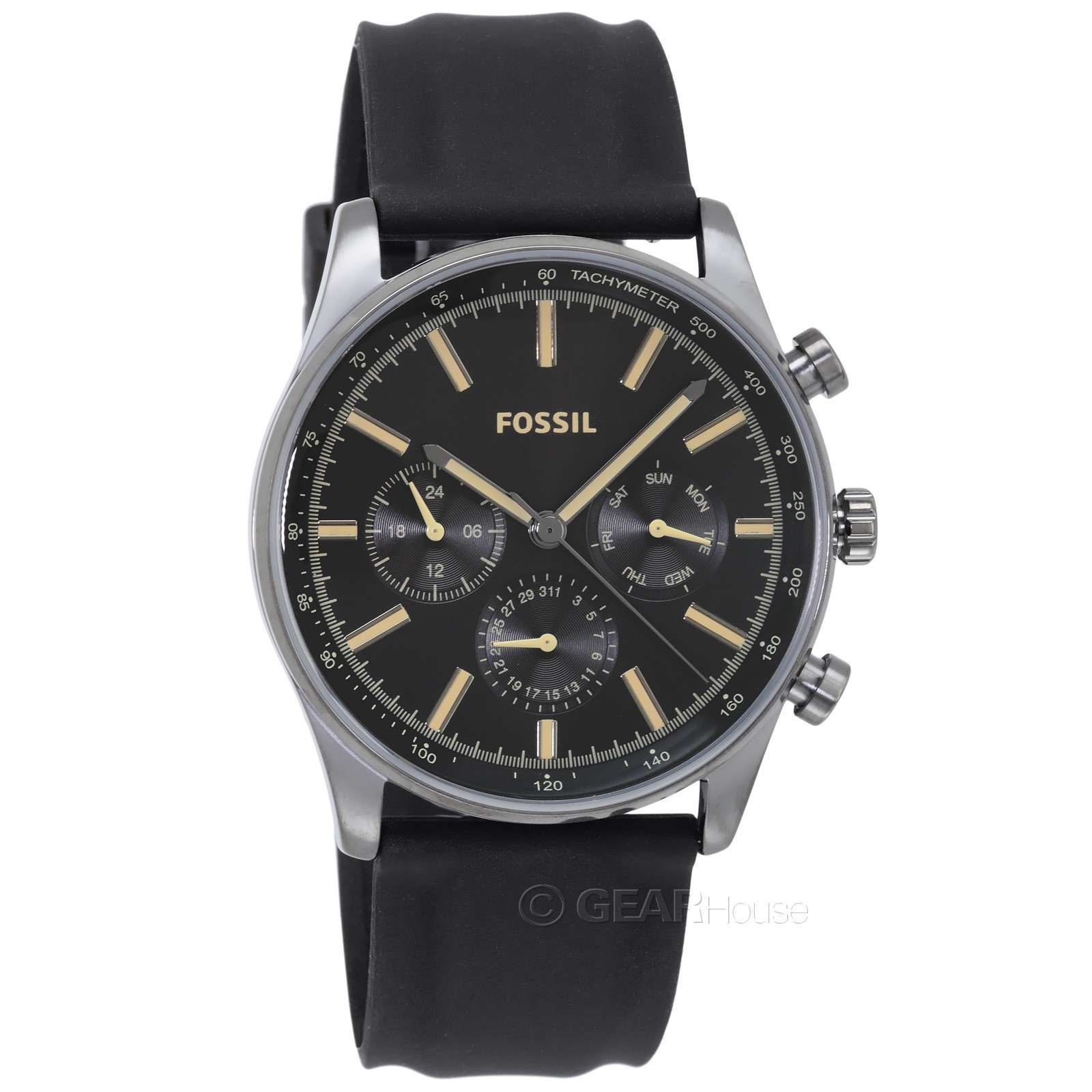 FOSSIL Sullivan Mens Gray Multifunction Watch, Black Dial, Soft Silicone Band