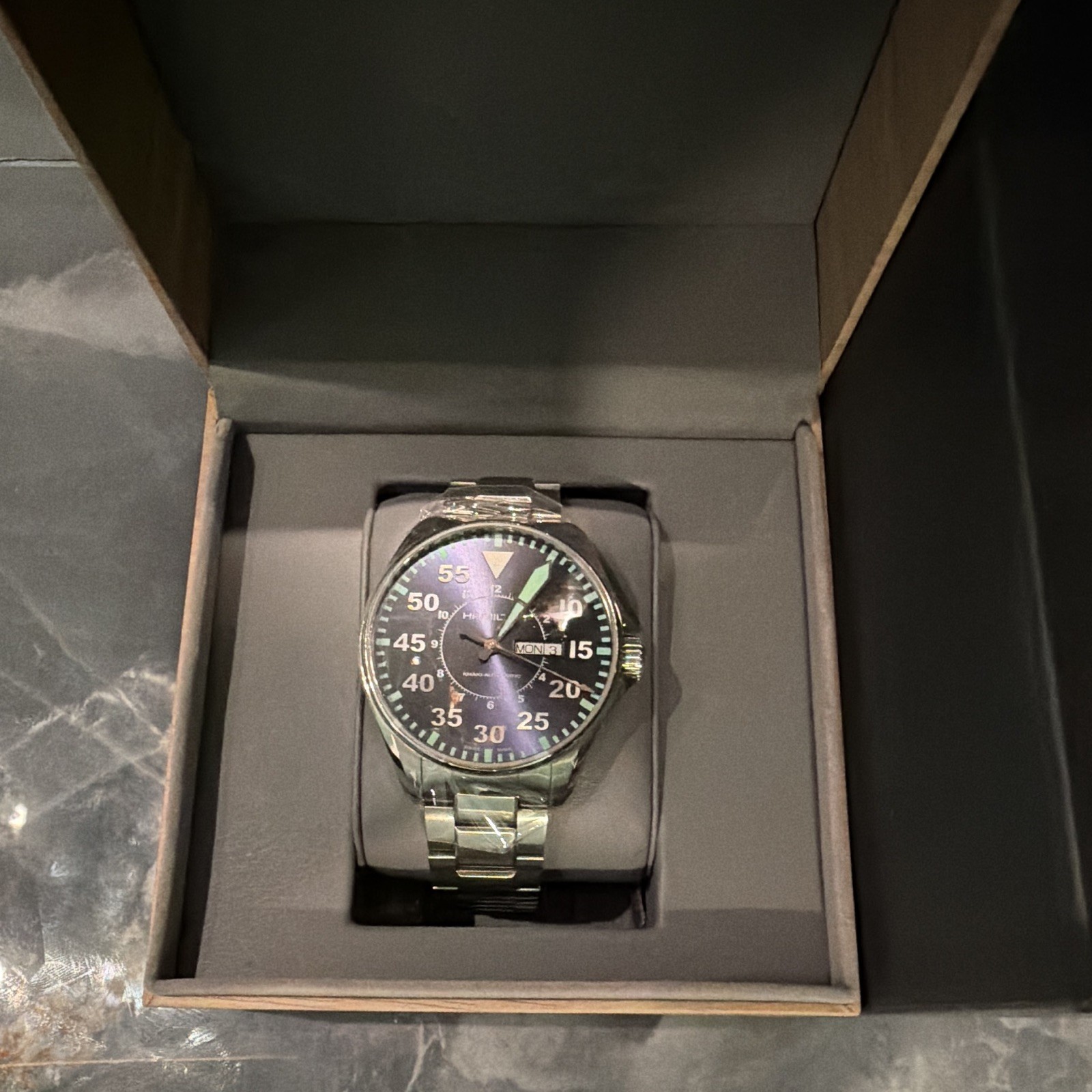 Hamilton Khaki Pilot Automatic Blue Dial 42mm Day/Date 100m Steel Bracelet Box