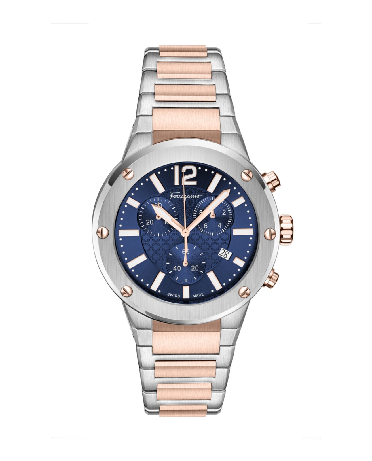 Ferragamo Mens Two Tone 42mm Bracelet Fashion Watch