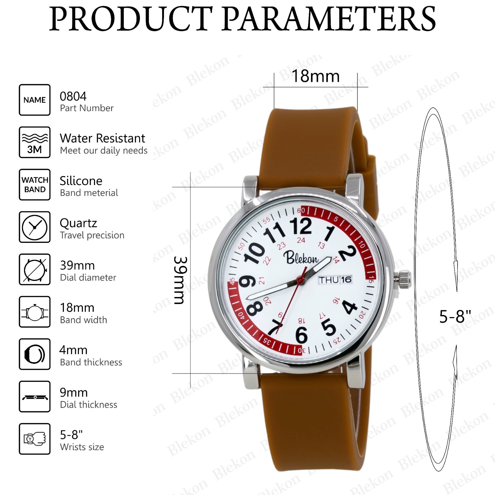 Blekon Original Nurse Watch – Red Fifteen Minute Pulsometer, Silicone Band Watch