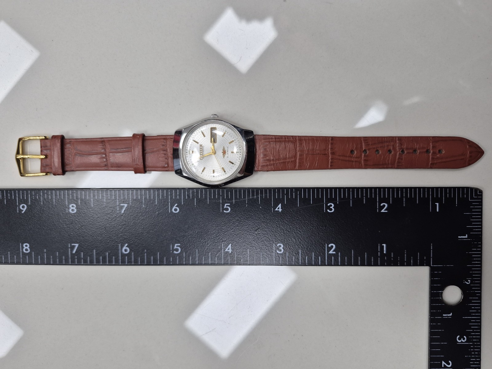1970s Citizen Eagle 7 Automatic 21J Day/Date TextureSilverDial G Brown Leather
